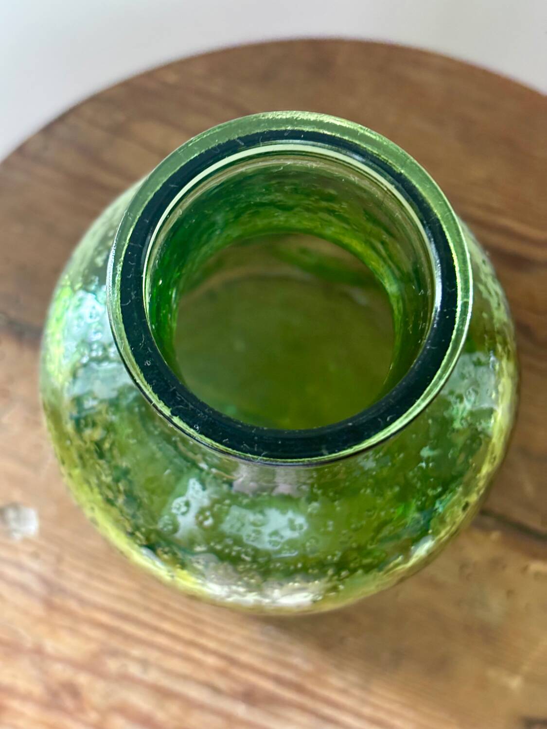 Vintage beautiful green thick honeycomb glass carafe bottle