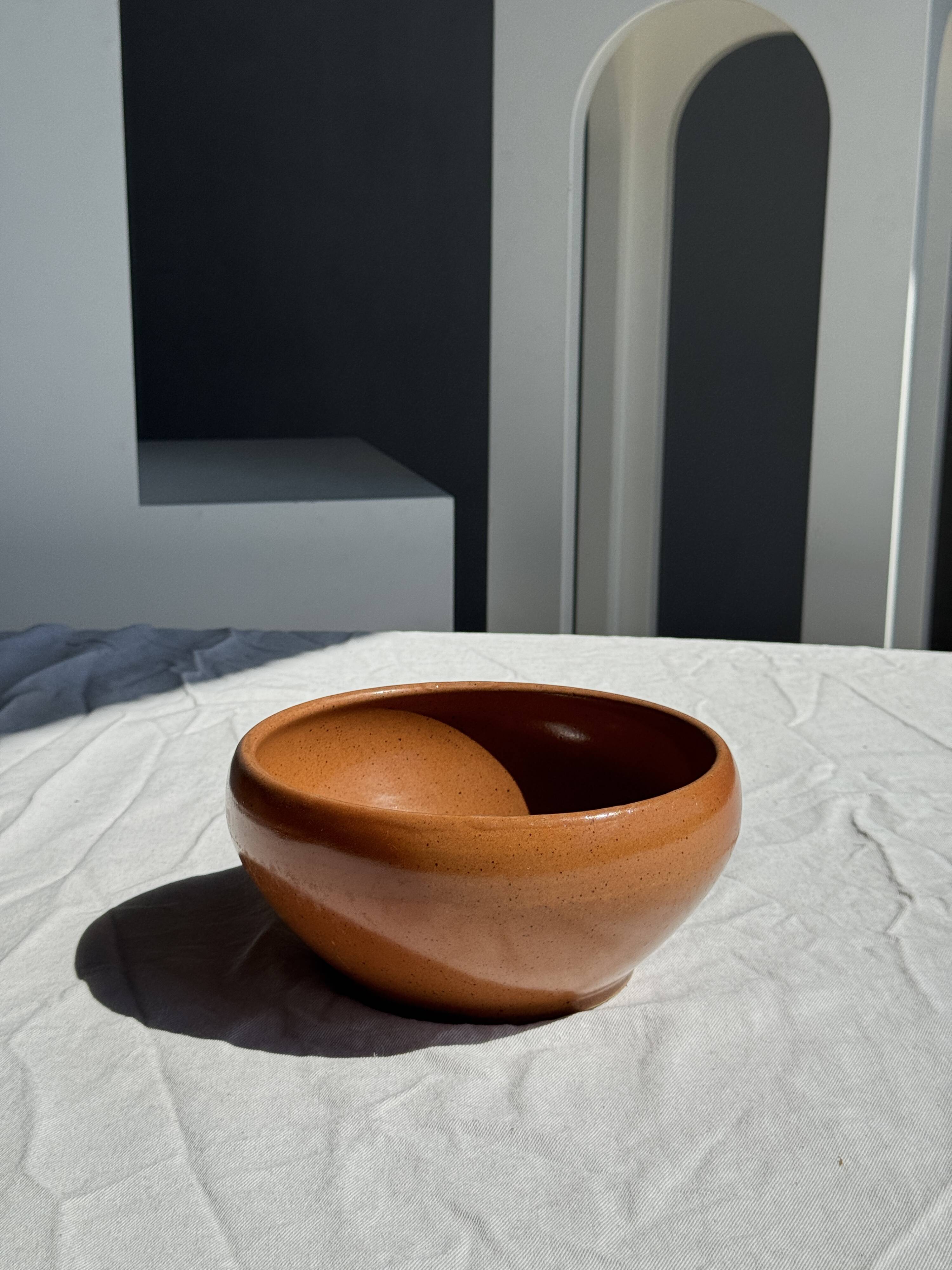 Large stoneware bowl Digoin Grès Pots France brown orange D21