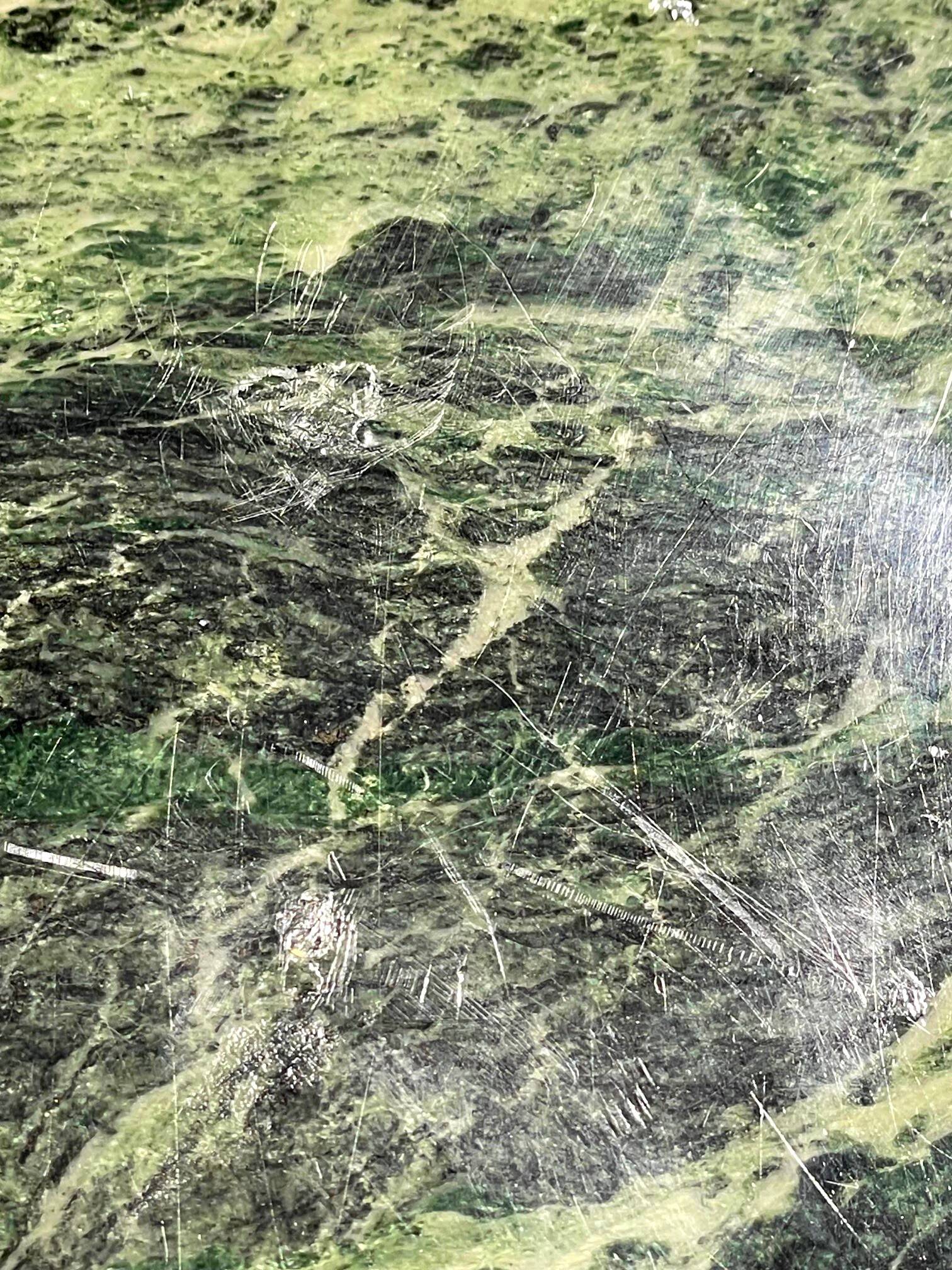 Vintage green sea marble and rosewood table from the 1970s.