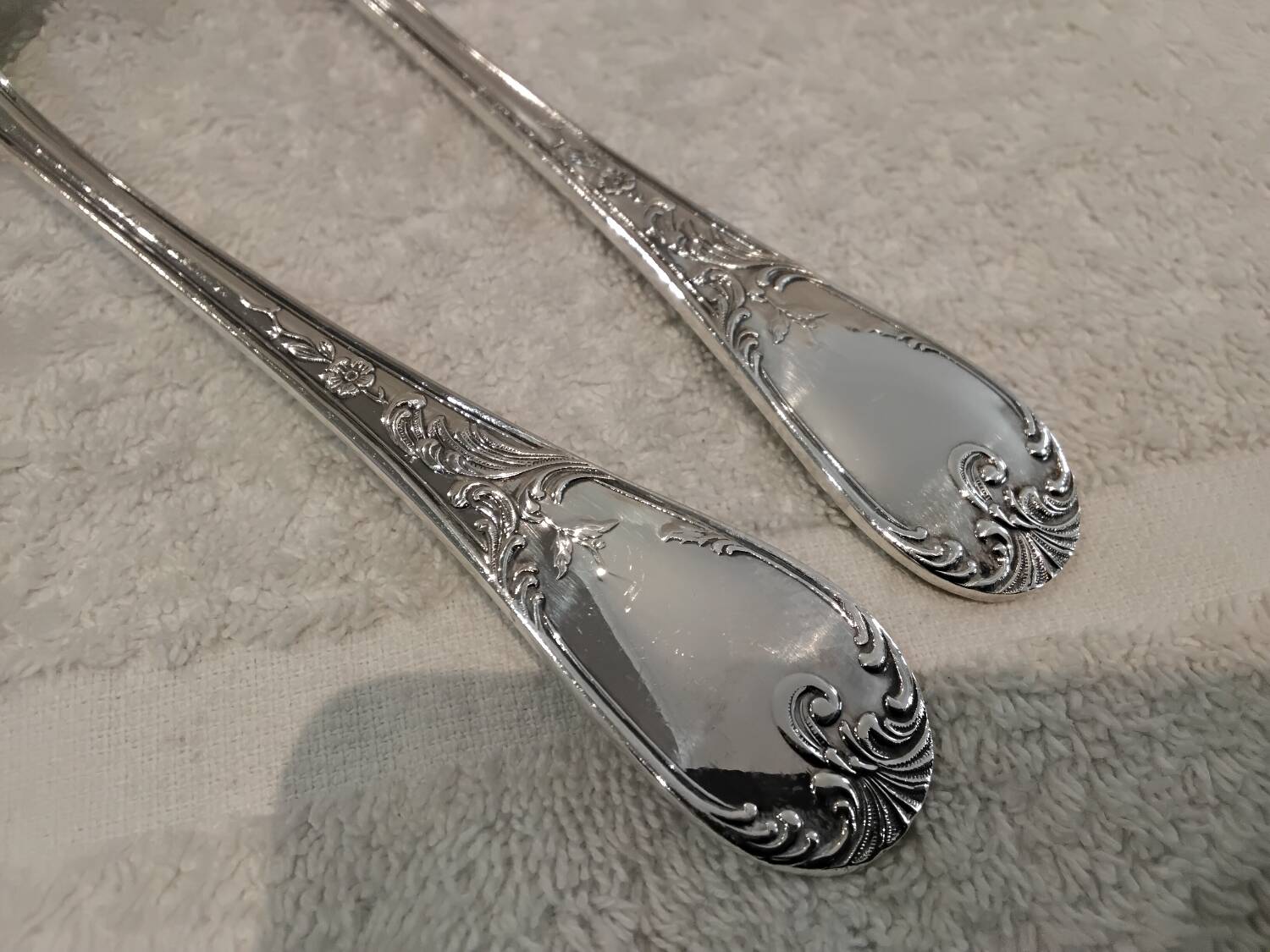 2-piece fish serving set, silver-plated metal, goldsmith V, rocaille marly