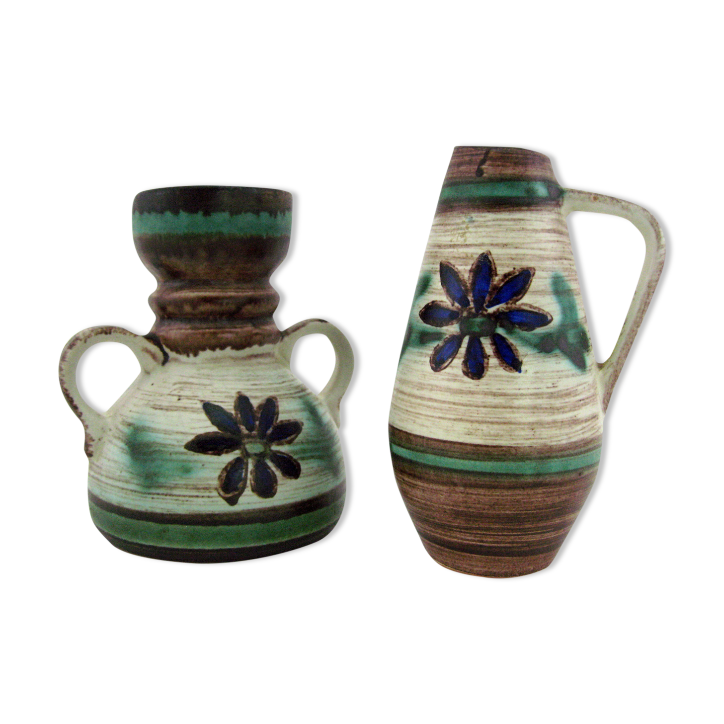 2 small ceramic vases, hand painted floral motifs, ESR Sawa foreign - West Germany 60