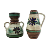 2 small ceramic vases, hand painted floral motifs, ESR Sawa foreign - West Germany 60