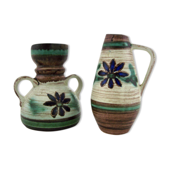 2 small ceramic vases, hand painted floral motifs, ESR Sawa foreign - West Germany 60