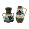 2 vases en céramique motifs floraux peints à la main ESR Sawa foreign West Germany 60
