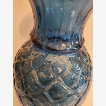 Blue glass pineapple vase