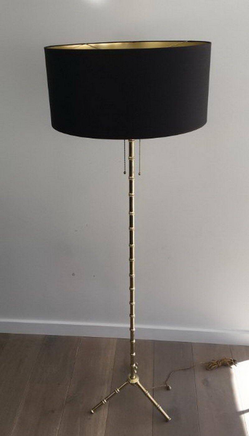 Floor lamp in faux-bamboo style, made of bronze and brass by Jacques Adnet