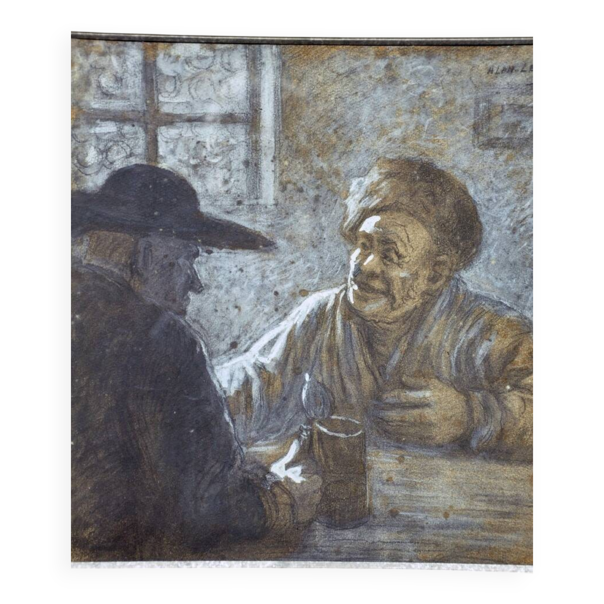 Alphonse Lévy known as Alan Levy original pastel tavern scene