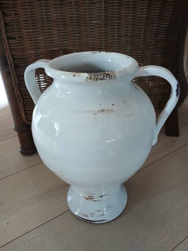 Jarre / poterie en grès vernisse blanc