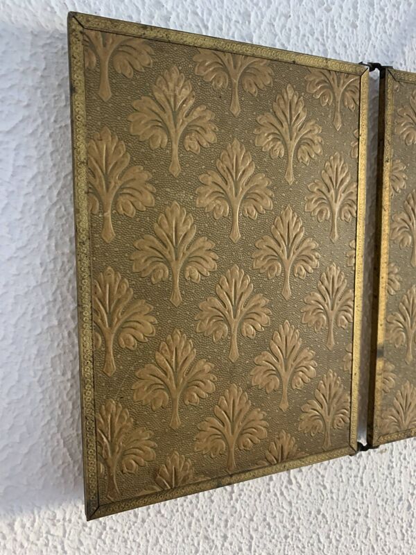 Miroir vintage 1900 triptyque barbier Art Nouveau doré - 21 x 48 cm