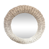 Ceruse grey rattan mirror, 59 cm