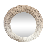 Ceruse grey rattan mirror, 59 cm