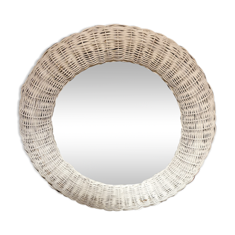 Ceruse grey rattan mirror, 59 cm