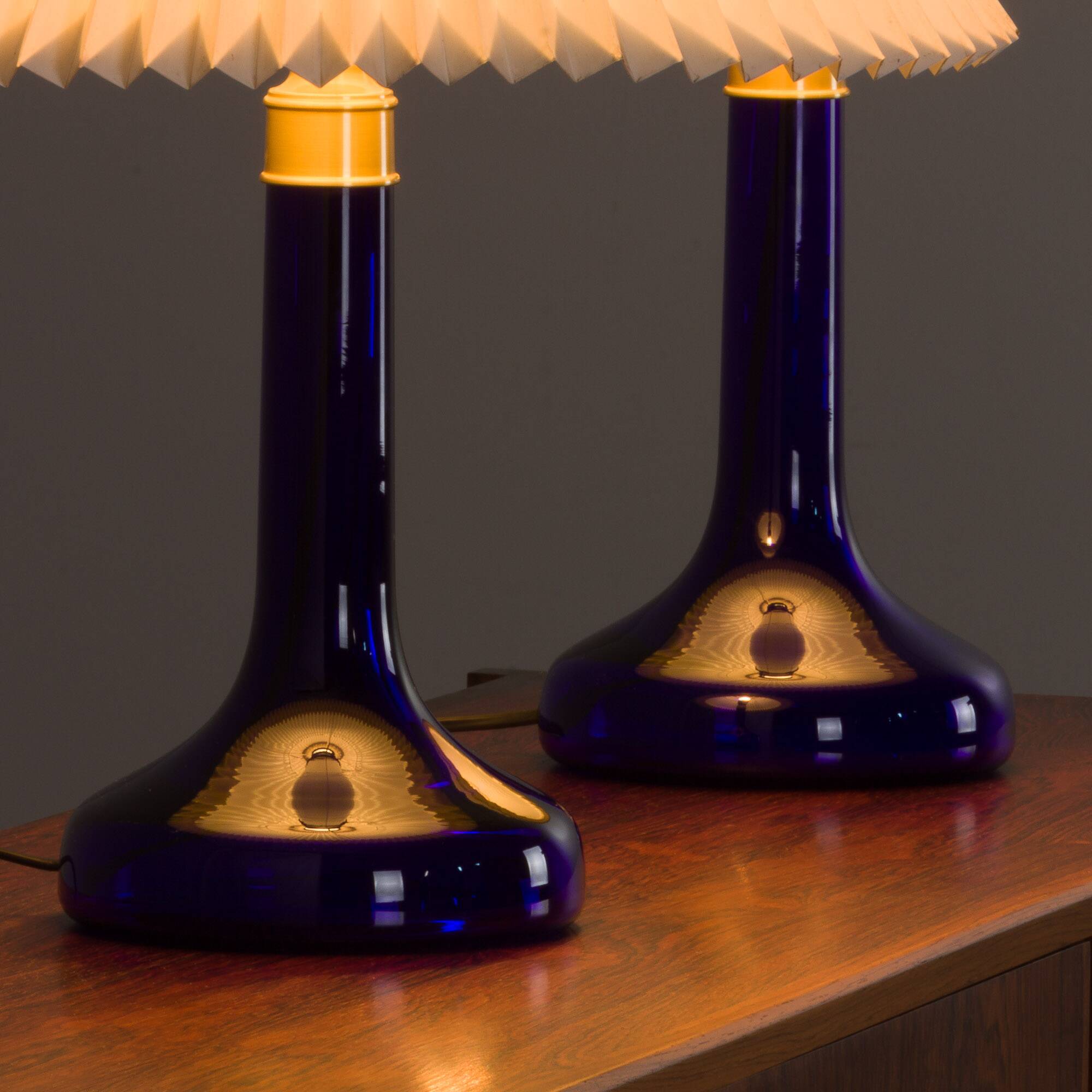 Pair of deep blue table lamps by Holmegaard for Le Klint, Denmark 1970s