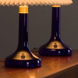 Pair of deep blue table lamps by Holmegaard for Le Klint, Denmark 1970s