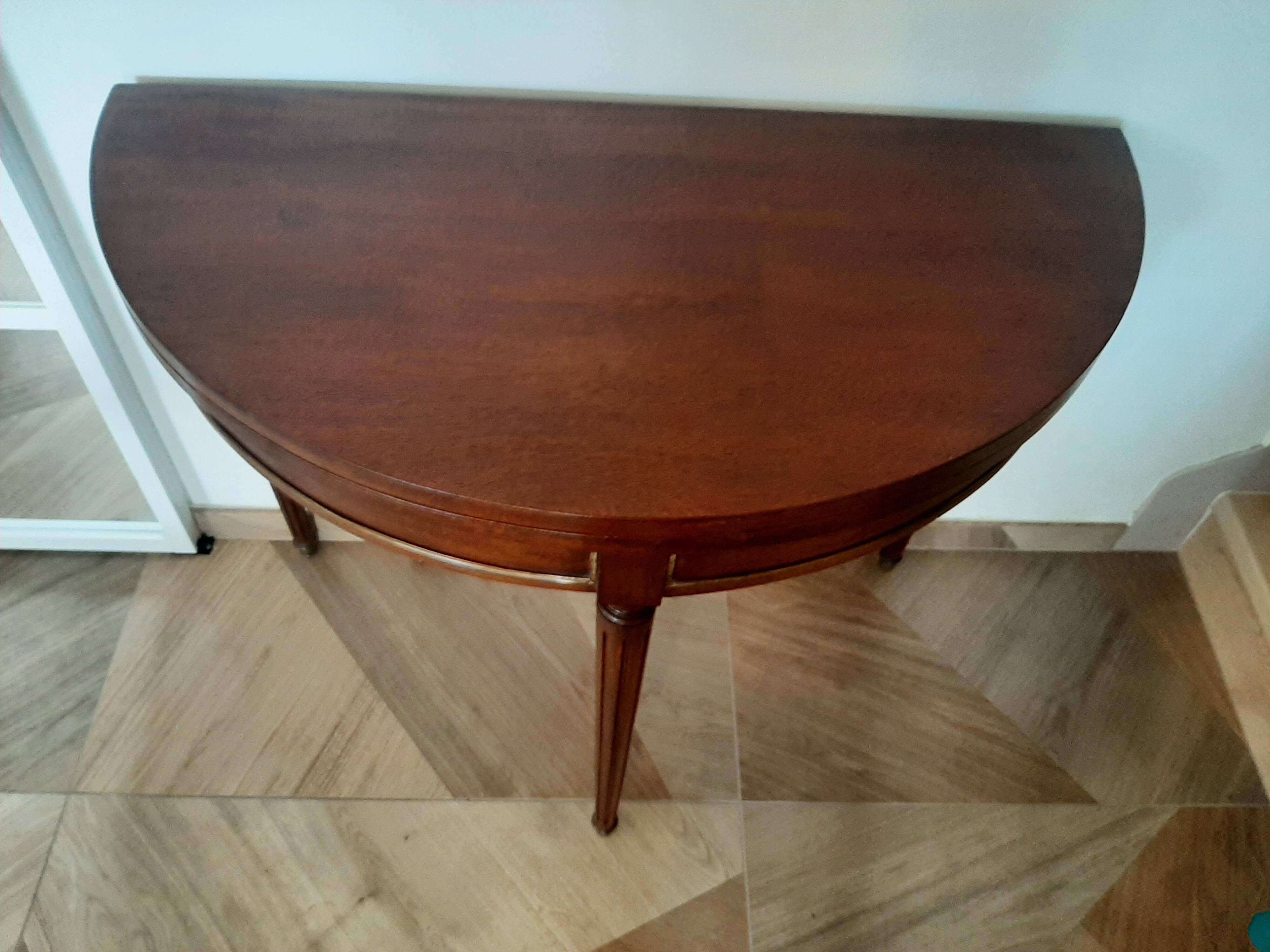Console / Round half-moon table - 5 feet - Louis XVI style - mahogany color - Extendable