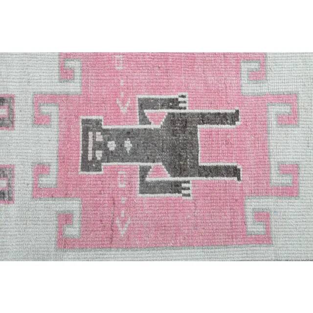 1970s Human Motif Turkish Vintage Oushak Handmade Wool Runner 92x327
