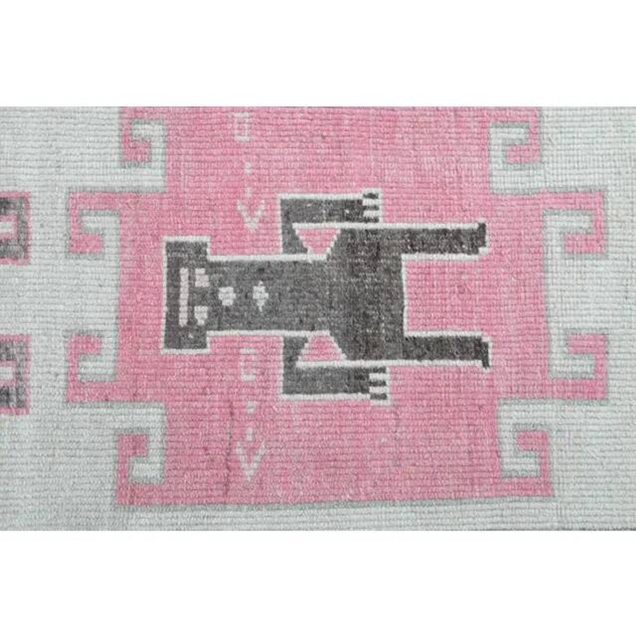 1970s Human Motif Turkish Vintage Oushak Handmade Wool Runner 92x327