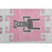 1970s Human Motif Turkish Vintage Oushak Handmade Wool Runner 92x327
