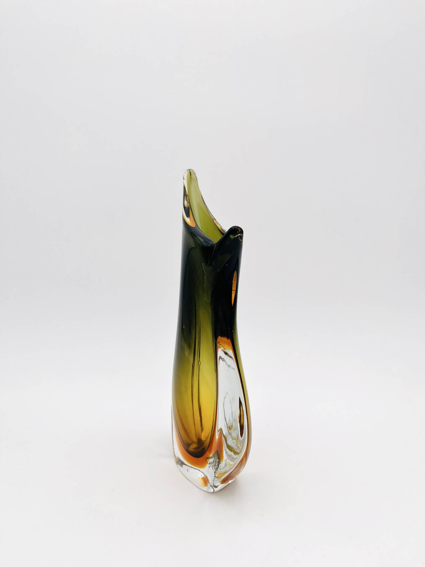 Murano Vase Flavio Poli Seguso Sommerso Green Amber Design 1950s