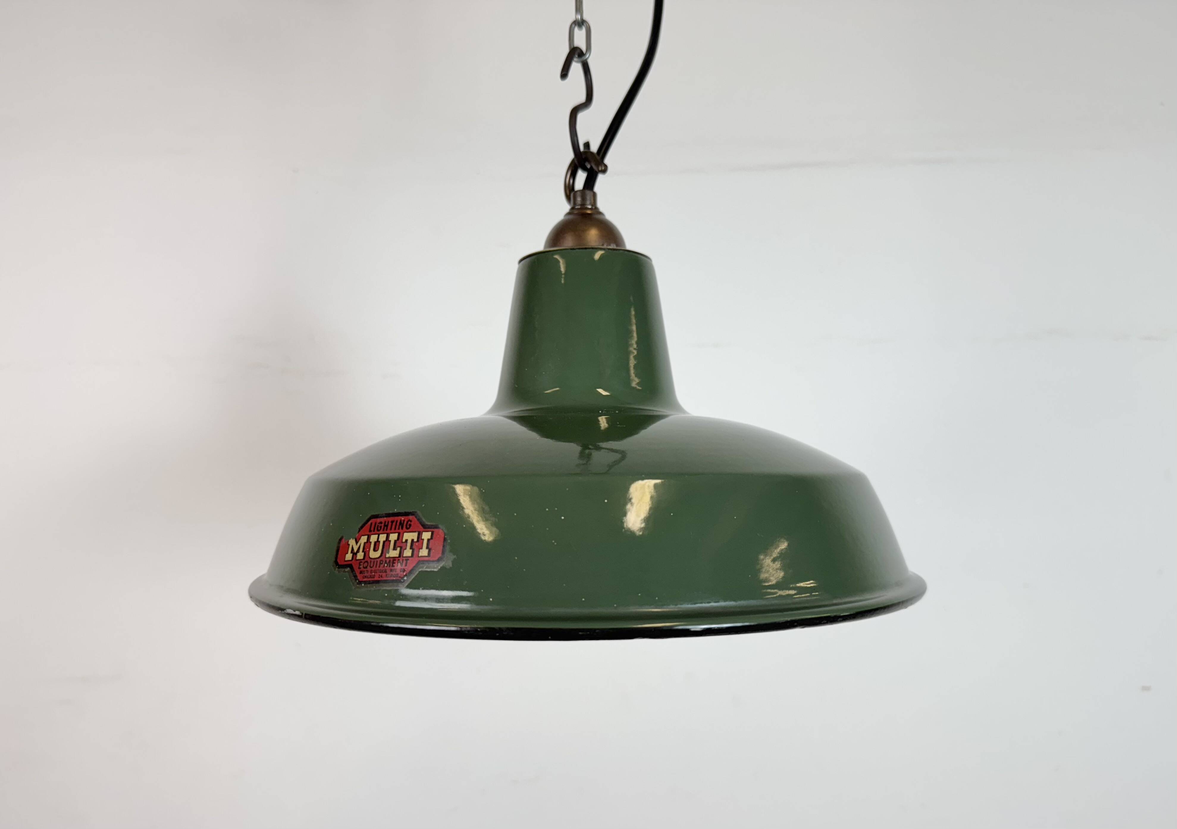 Industrial Green Enamel Factory Pendant Lamp from Multi Electrical Co,1960s