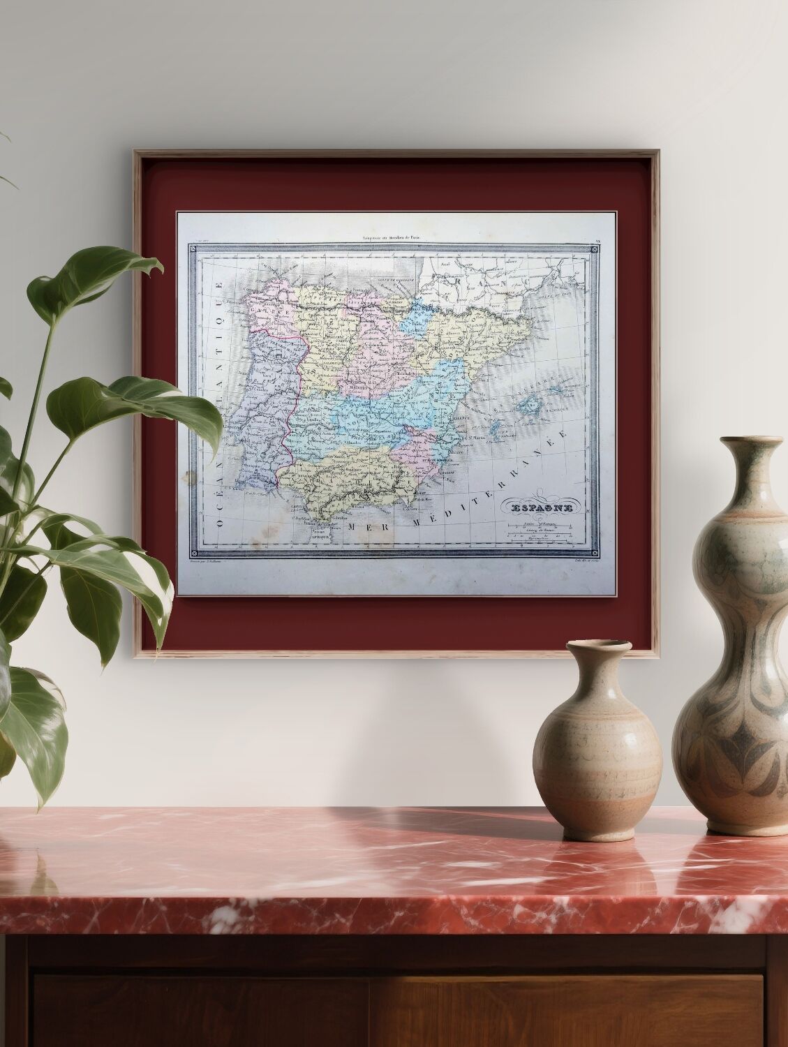 L'Espagne, carte ancienne, imprimée en 1852.