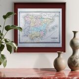 L'Espagne, carte ancienne, imprimée en 1852.
