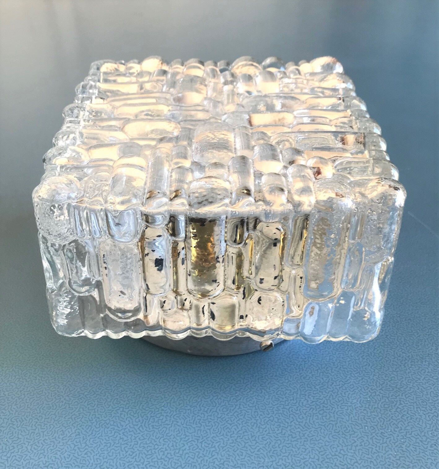 Square ceiling lamp in molded glass
