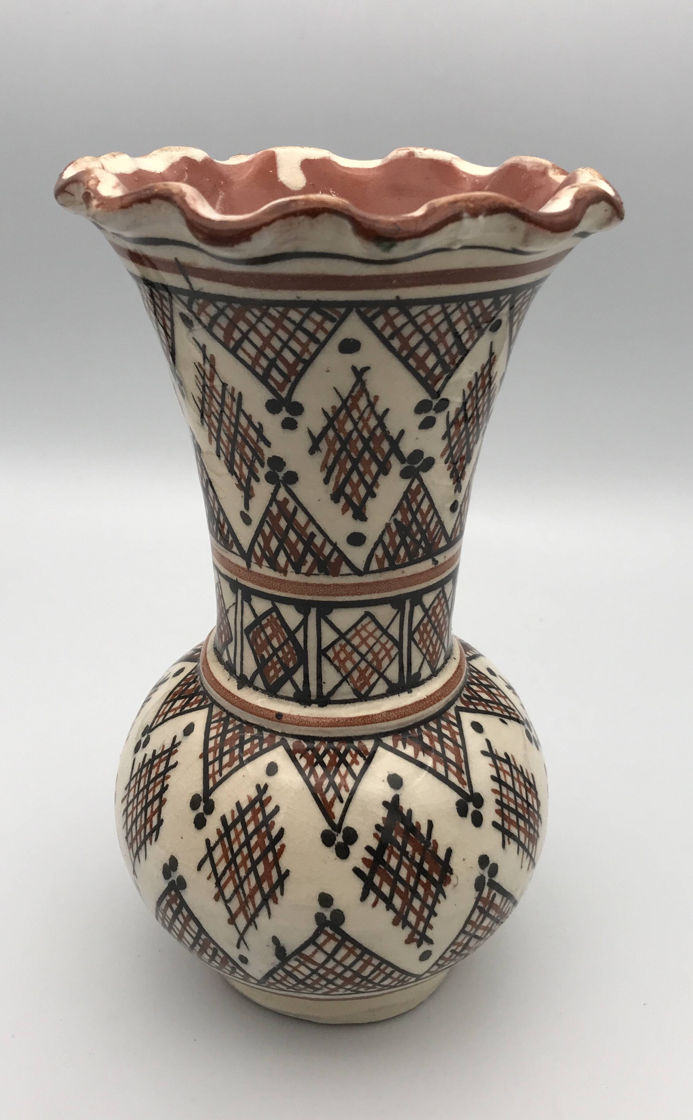 Vintage safi glazed ceramic vase with collar