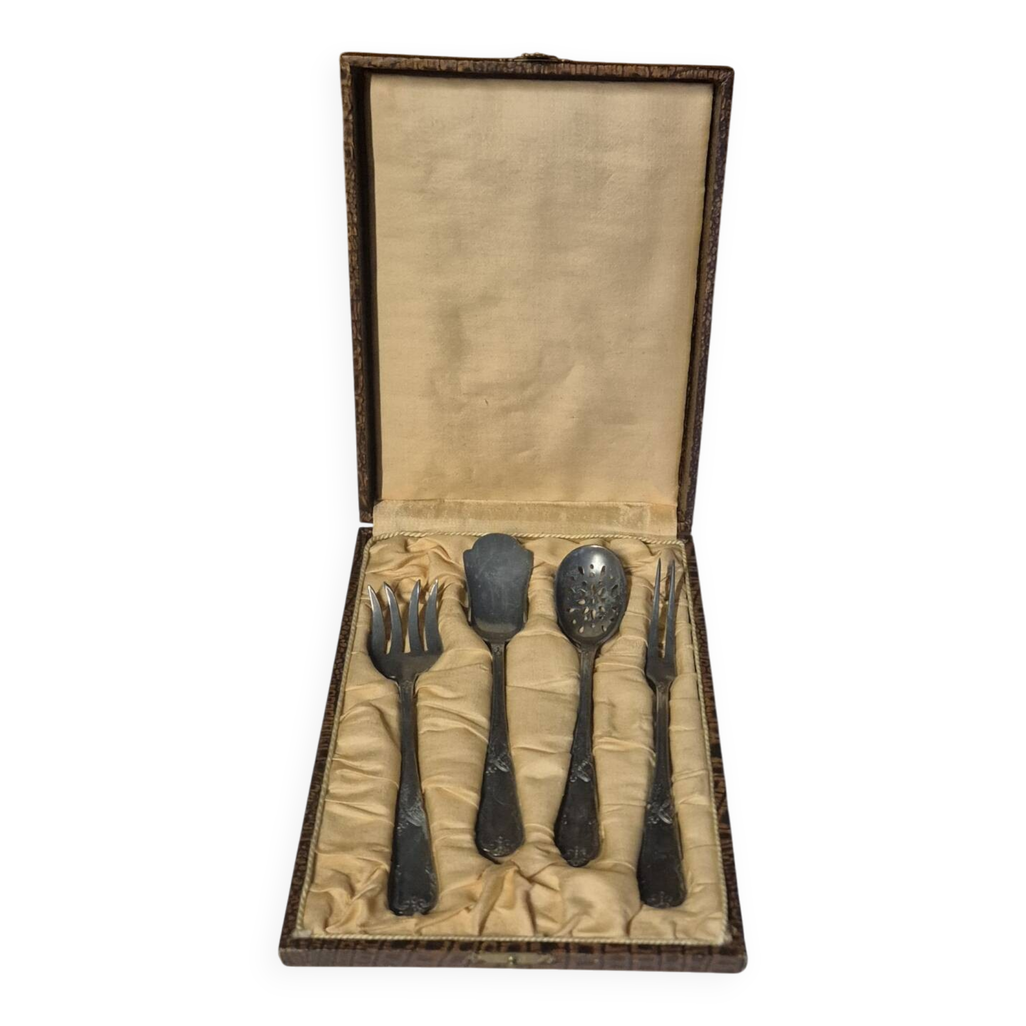 Set of 4 vintage silver-plated serving cutlery + box