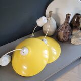 Pair of yellow lacquered metal pendant lights