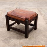Brazilian Brutalist footstools with patchwork leather, 1960