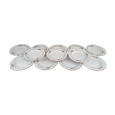 Lot de 12 assiettes creuses l'amandinoise frise dorure et roses anciennes. en demi-porcelaine poreyl