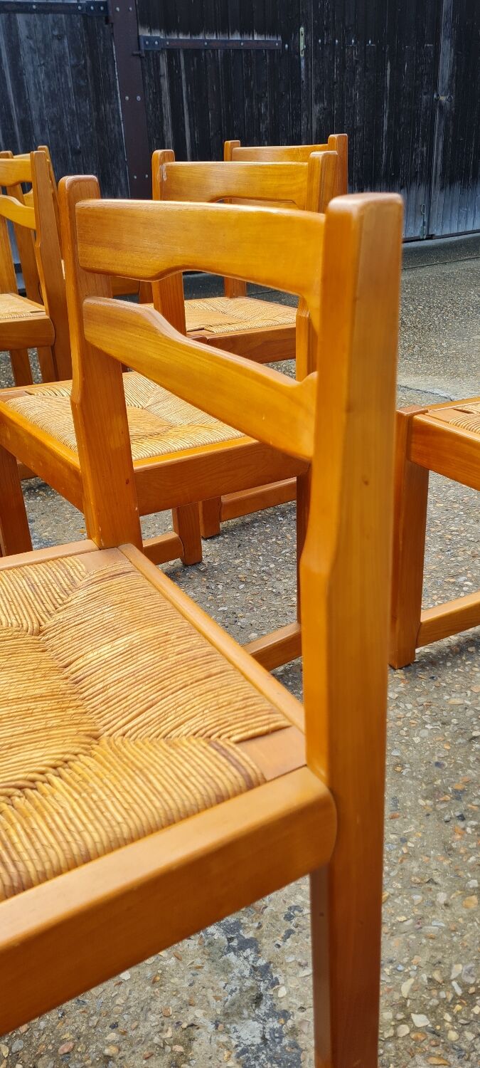 Set of 8 chairs in elm and straw by Maison Regain