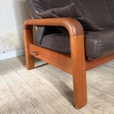 Scandinavian 3-seater teak and leather sofa
