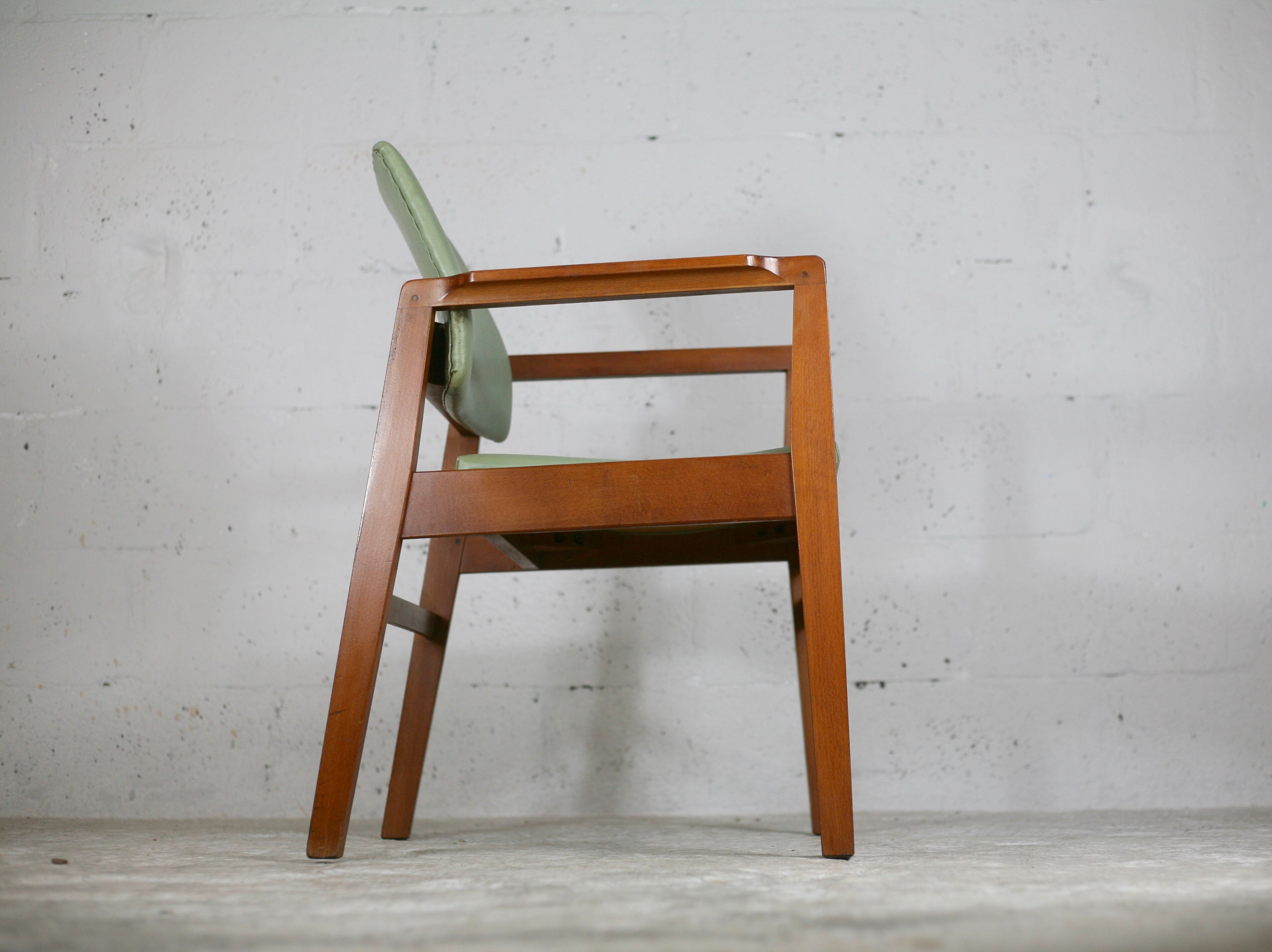 Scandinavian armchair, wood and imitation leather, circa 1975