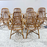 Six vintage rattan chairs