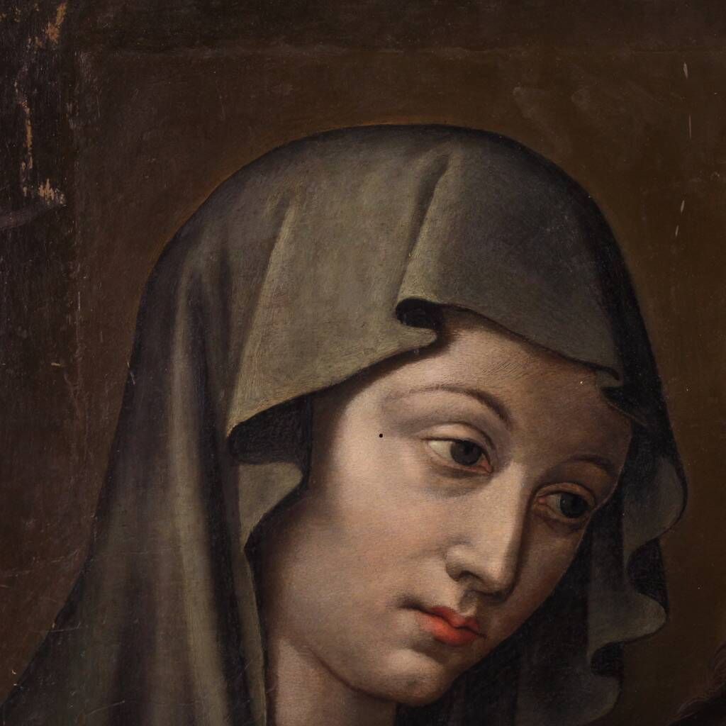 Antique French painting on panel, Christ and the Madonna from 18th century