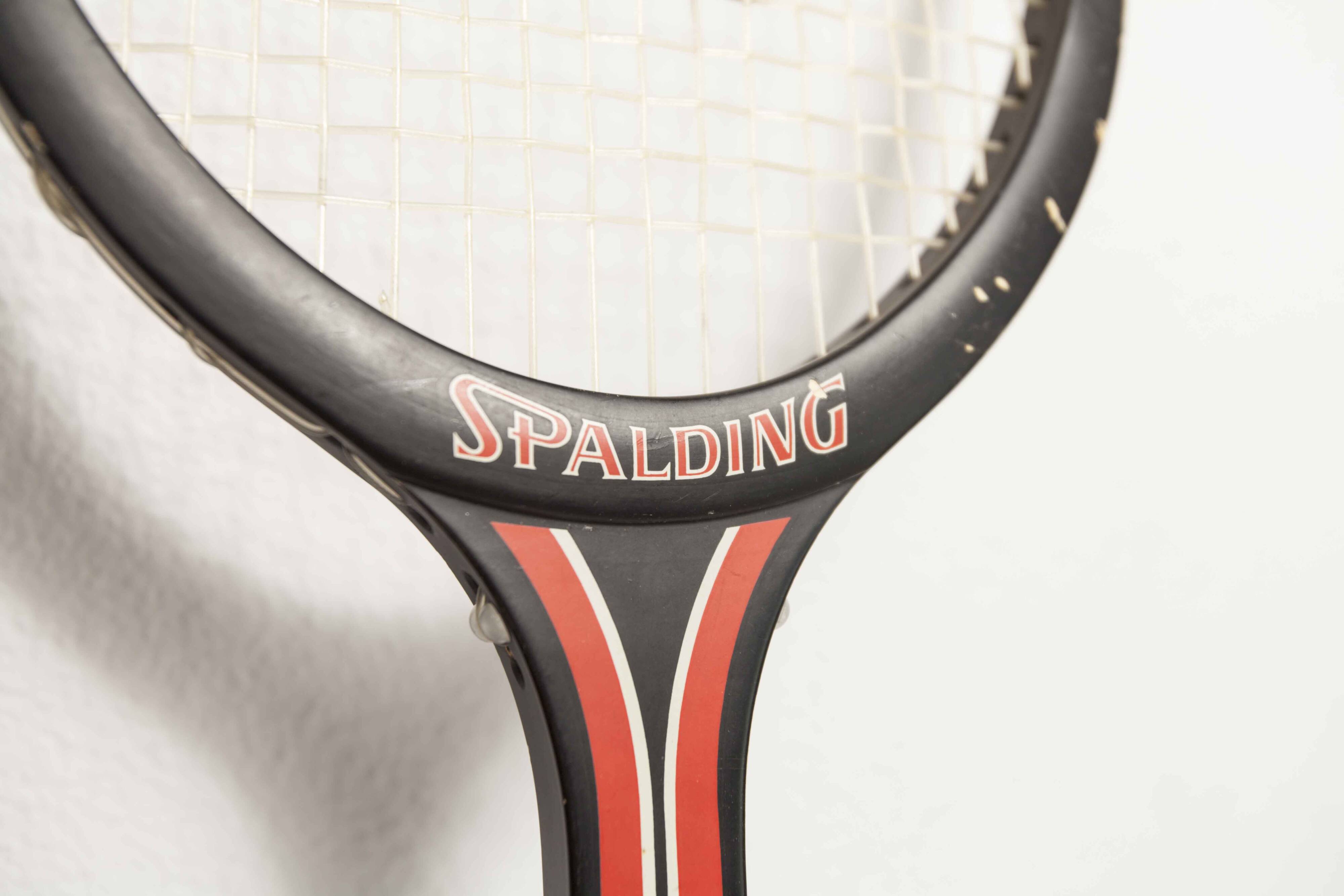 1970 Spalding black and red wooden tennis racket