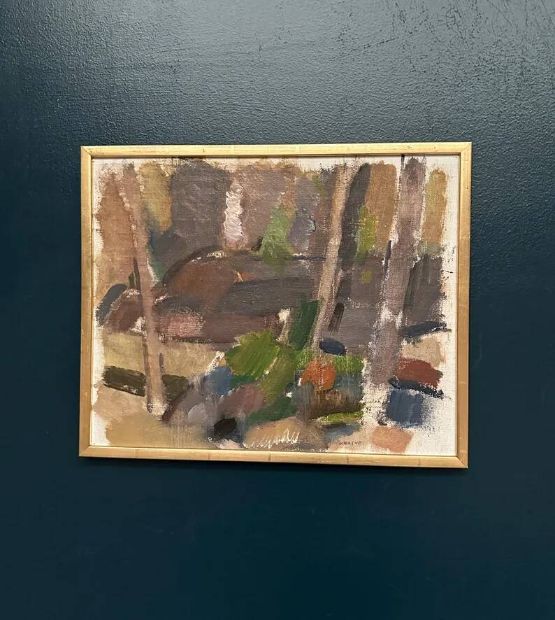 Swedish Oil on Panel“Composition” by Nils Folke Knafve –Vintage & Framed