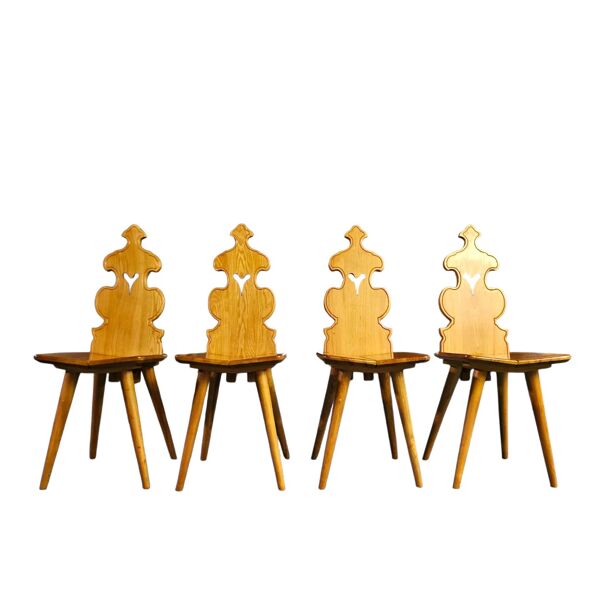 Chaises et table Cepelia Tiroler, ensemble de 5 pièces, Pologne, années 1960, marquées.