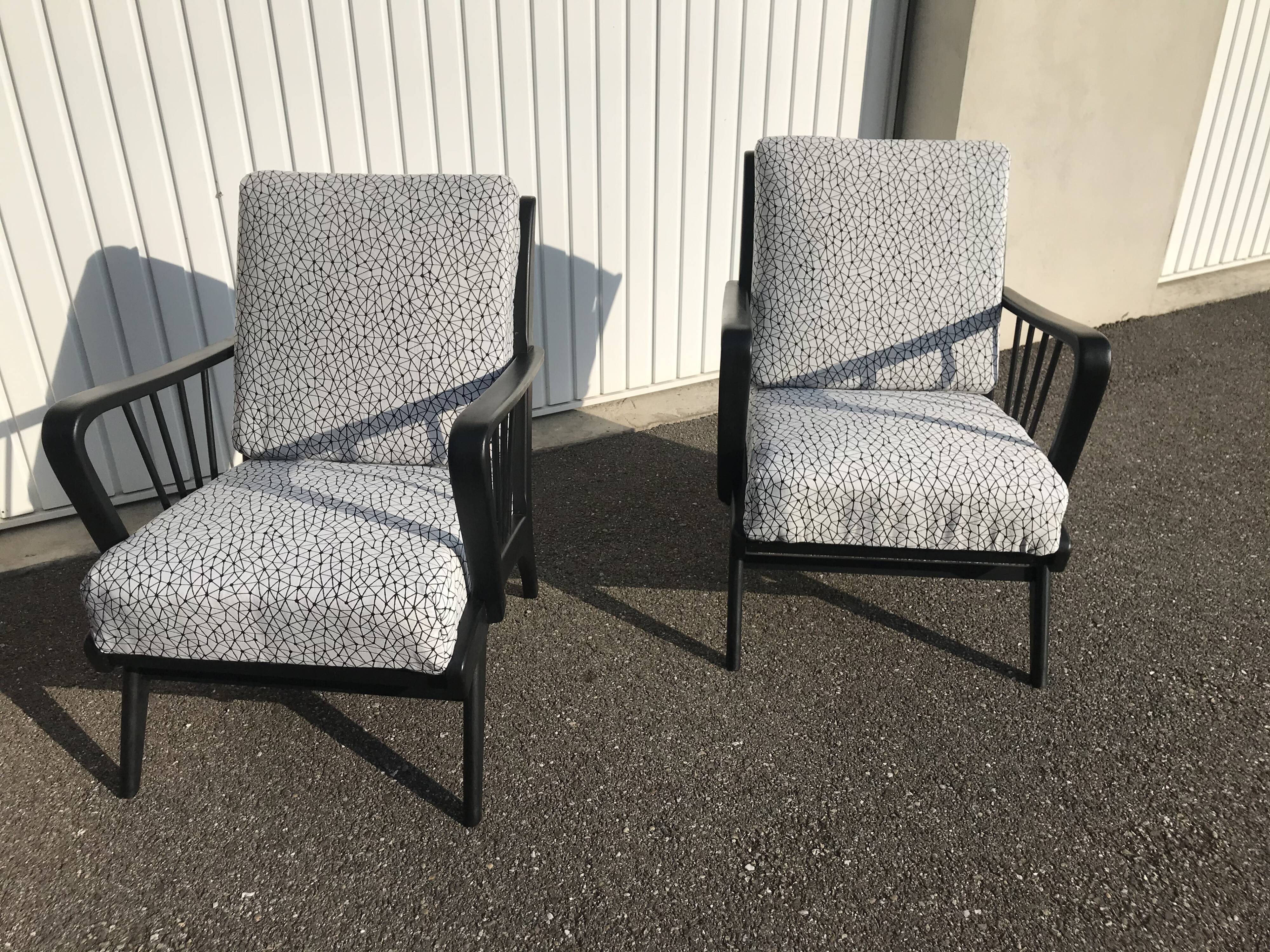 Armchairs with black and white patterns vintage 60s