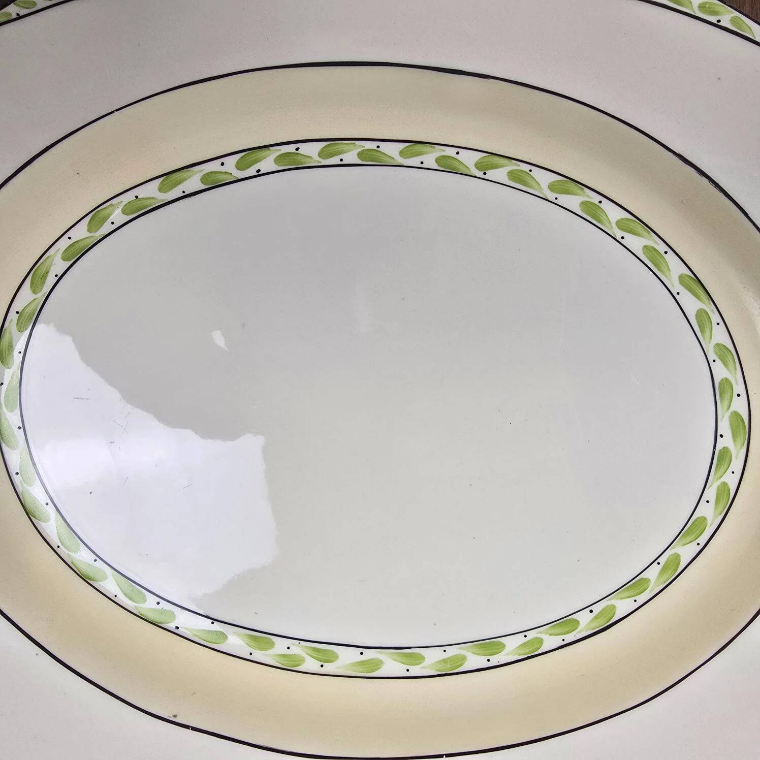 Plat ovale anglais Burleigh Ware – Crème & vert – Made in England