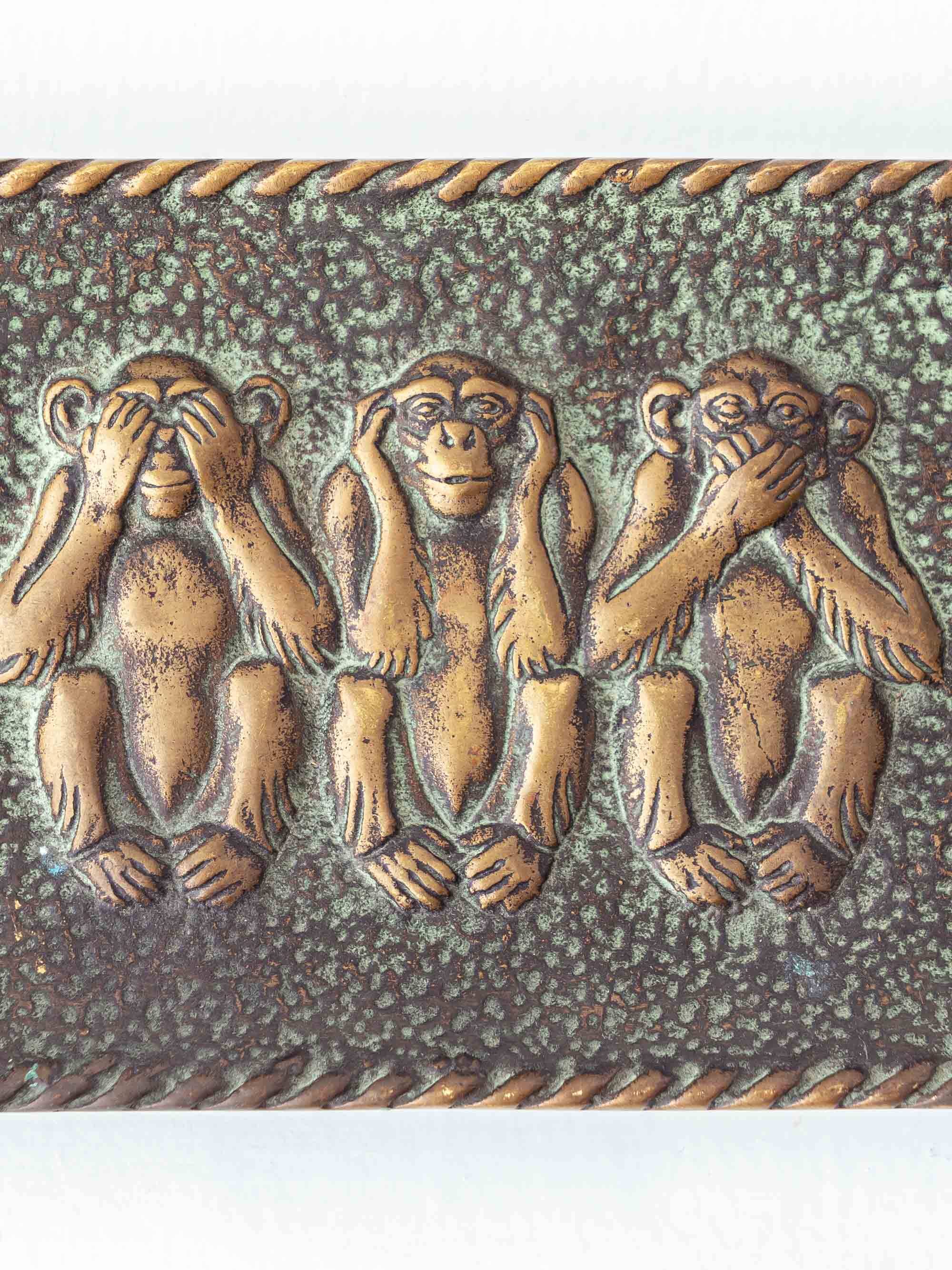 Max Le Verrier Art Deco Bronze Vide-Poche, Three Wise Monkeys, 1930s