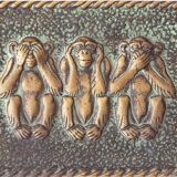 Max Le Verrier Art Deco Bronze Vide-Poche, Three Wise Monkeys, 1930s
