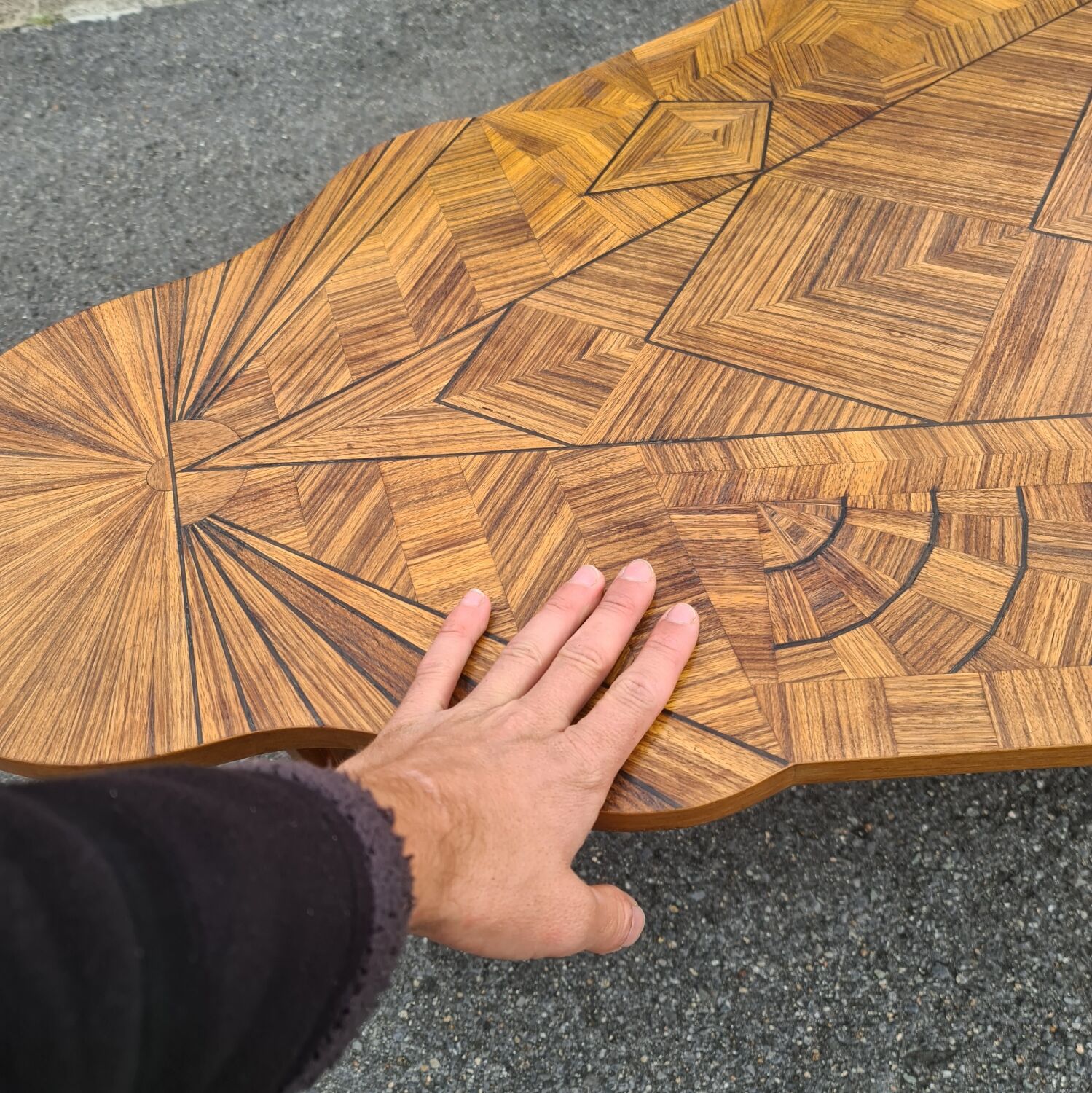Vintage art deco coffee table with geometric marquetry