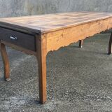 Solid oak farmhouse table, one drawer, vintage, early 20th century.
