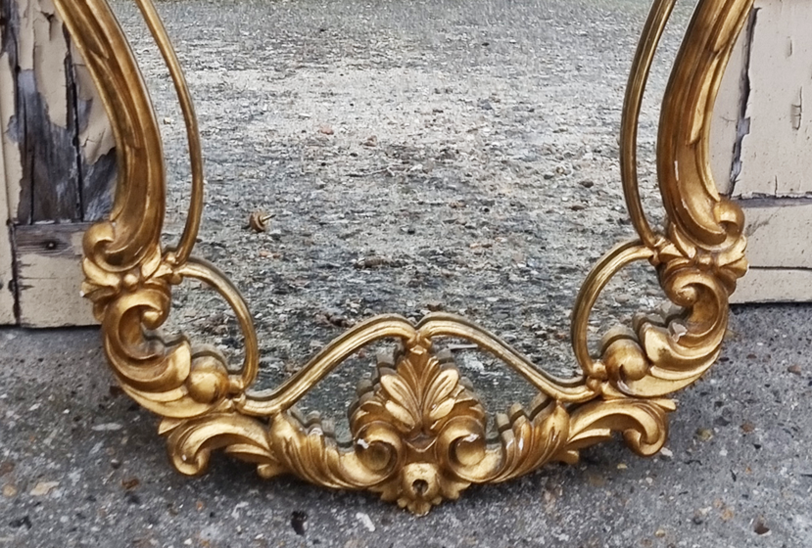 Large golden mirror baroque rocaille spirit, vintage 56x99cm