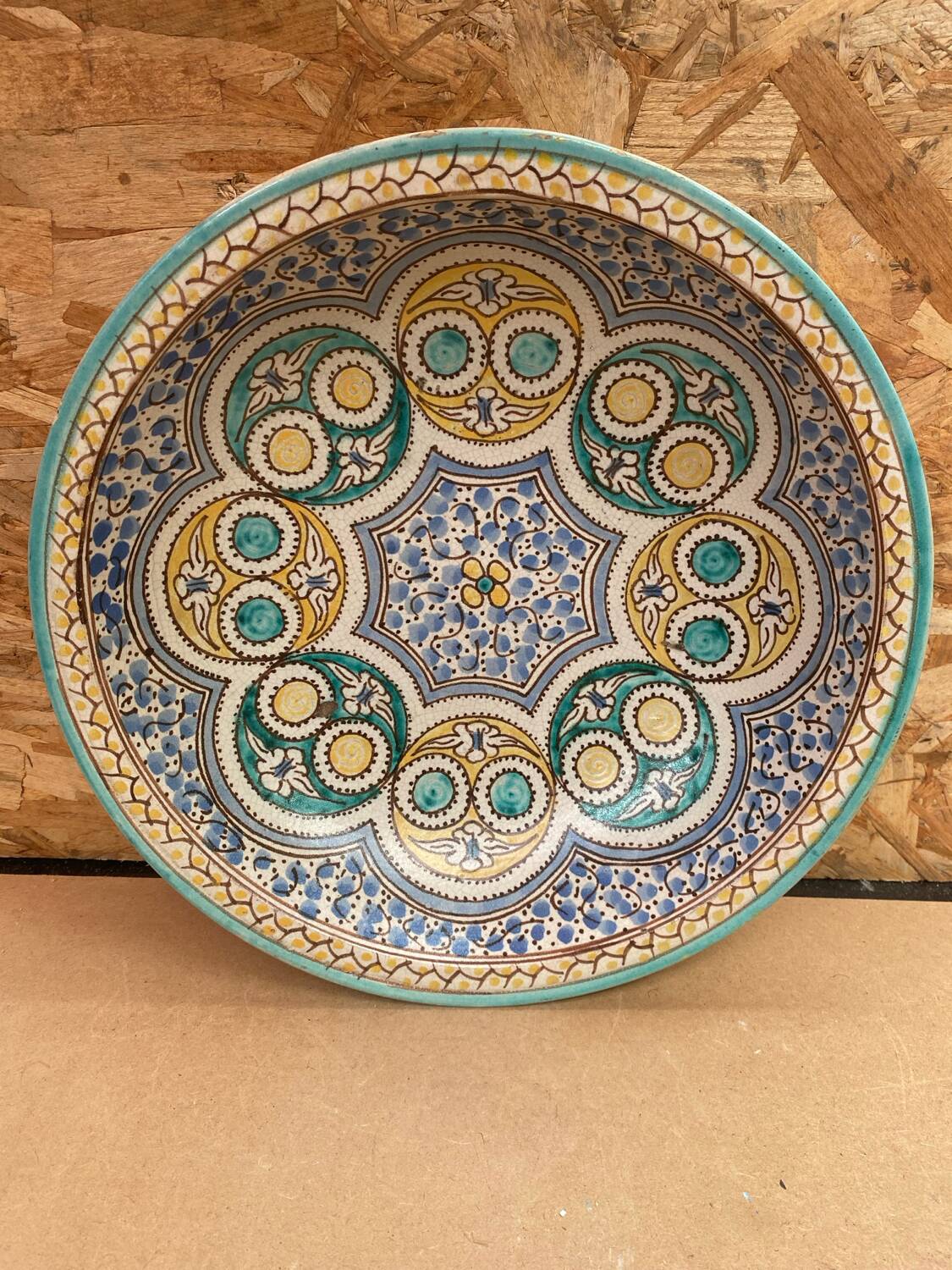 Old Couscous Serving Dish Polychrome Earthenware Morocco 19TH #B085