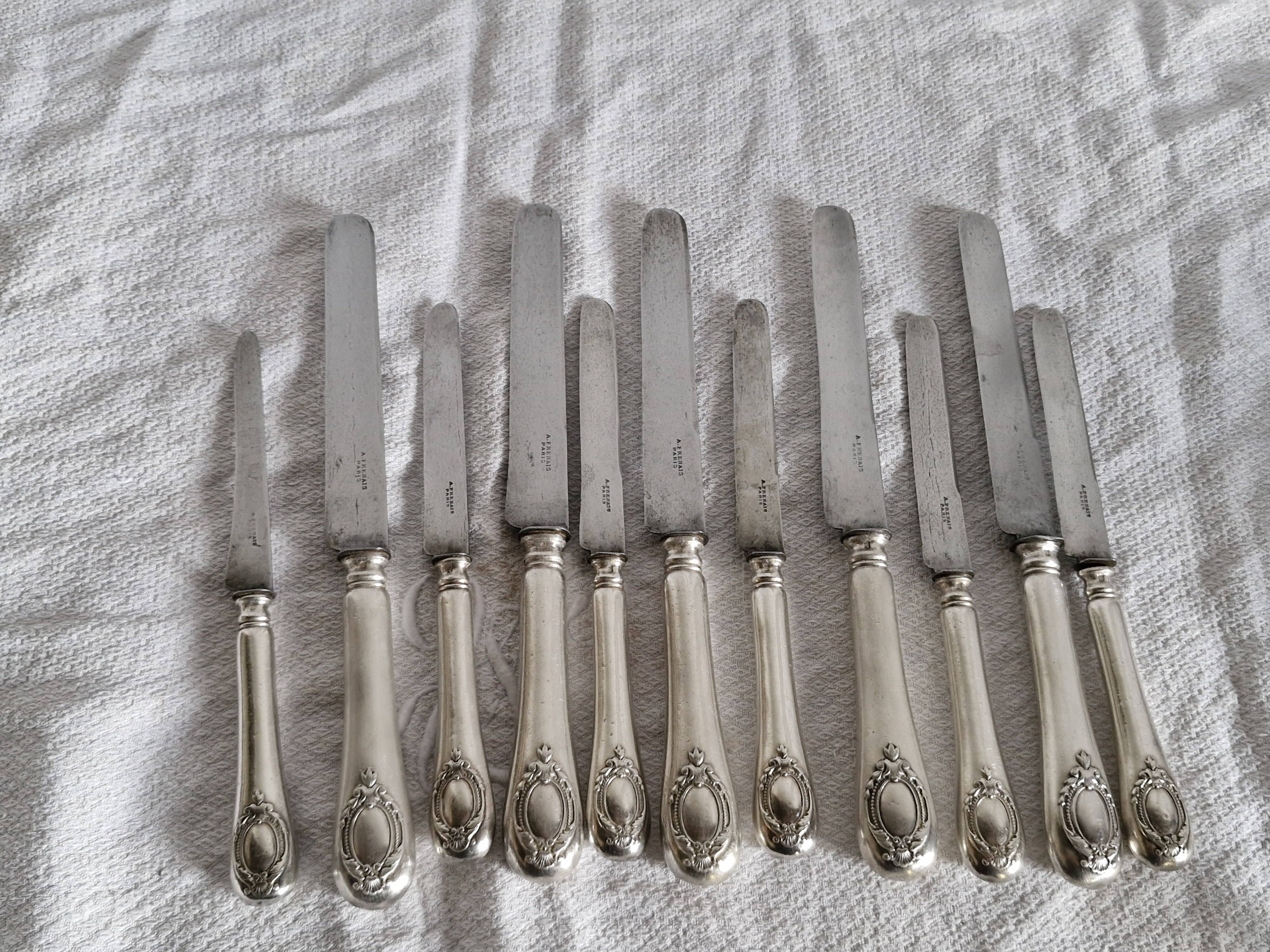 12 antique knives - Silversmith A Frenais Paris - 6 large & 6 small