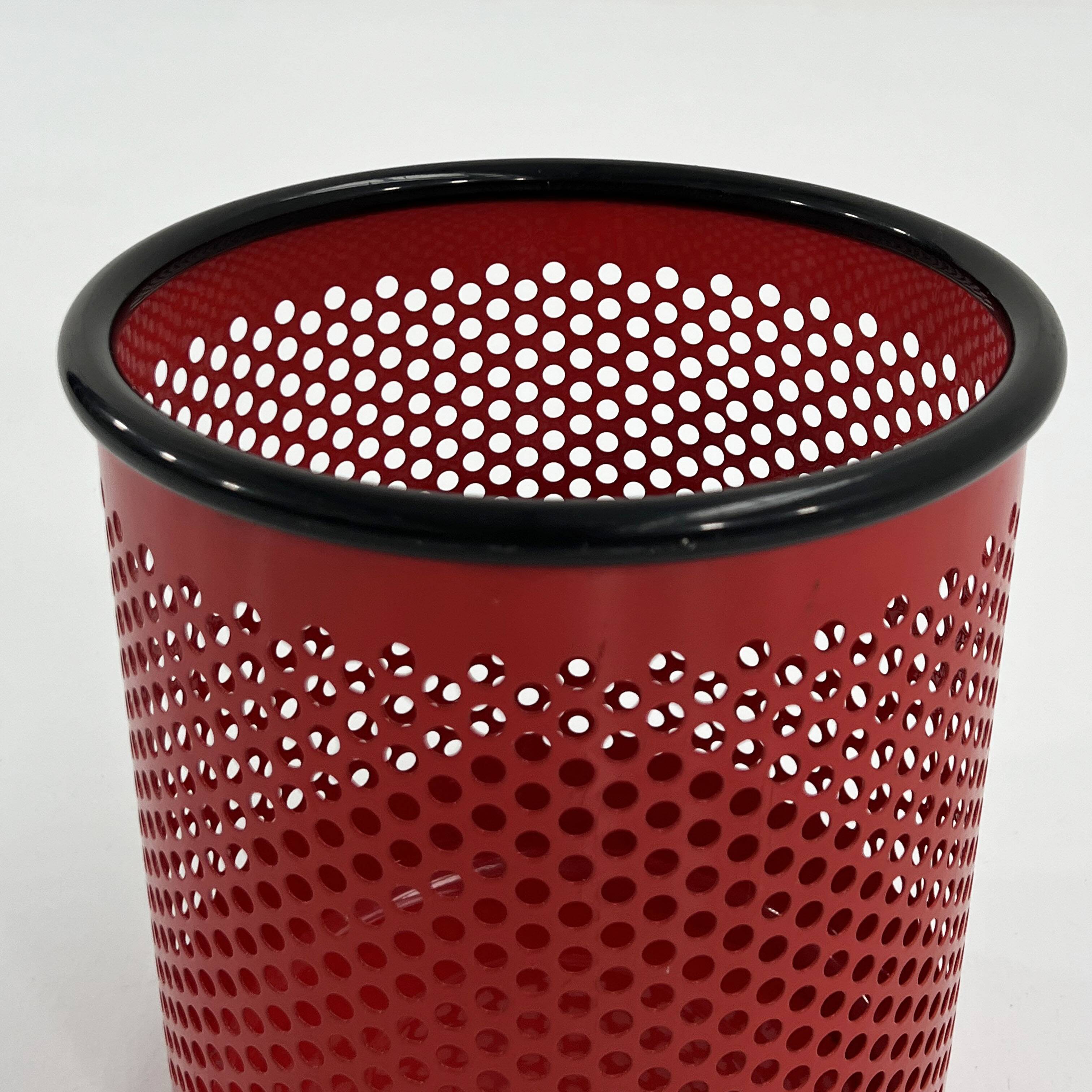Red metal waste paper basket by R.Barbieri & R. Marianelli for Rexite, 1980